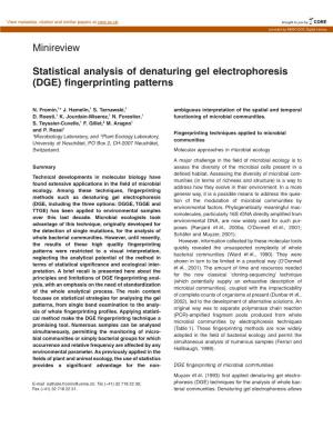 Statistical Analysis of Denaturing Gel Electrophoresis (DGE) ﬁngerprinting Patterns
