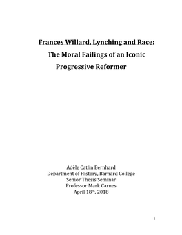 Frances Willard, Lynching and Race: the Moral Failings of an Iconic Progressive Reformer