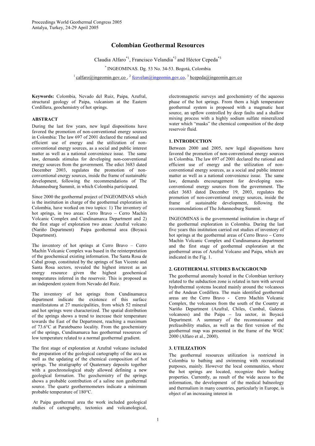 Colombian Geothermal Resources