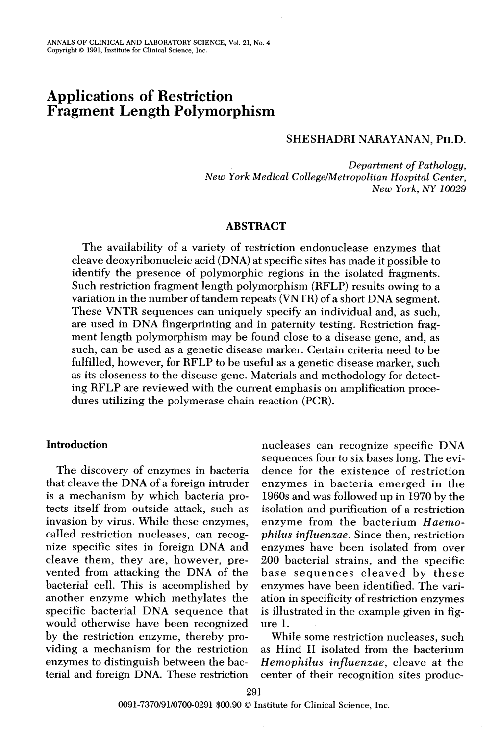 Applications of Restriction Fragment Length Polymorphism