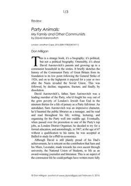 Party Animals: My Family and Other Communists by David Aaronovitch