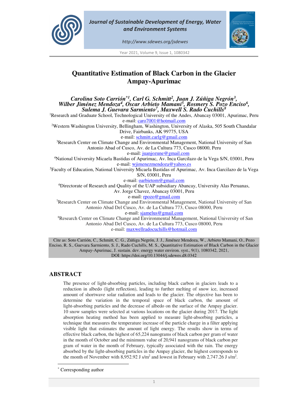 Quantitative Estimation of Black Carbon in the Glacier Ampay-Apurimac