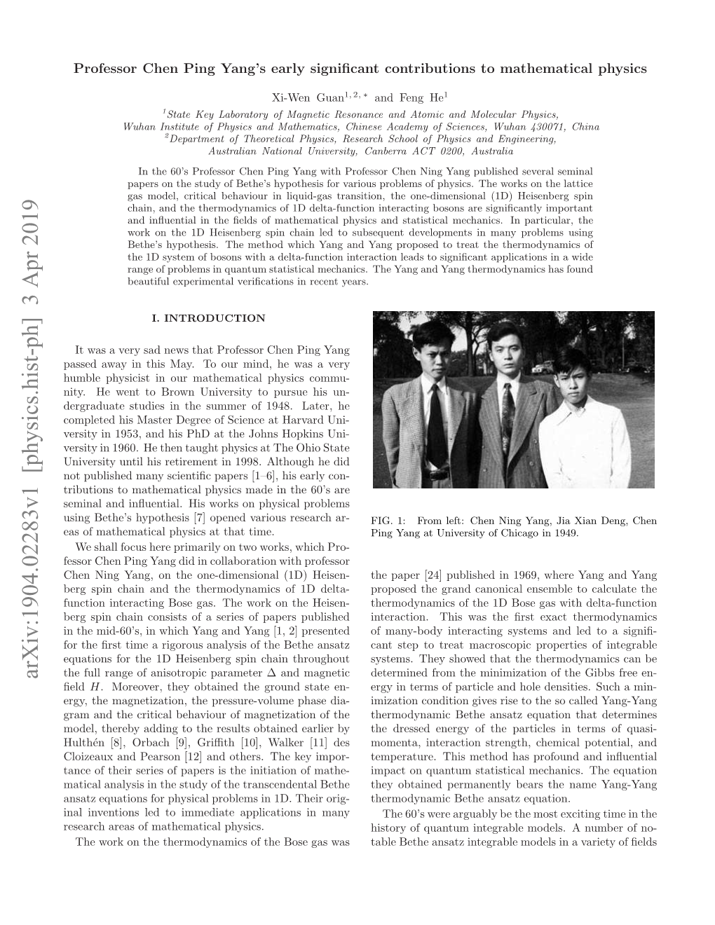 Arxiv:1904.02283V1 [Physics.Hist-Ph] 3 Apr 2019 Nlivnin E Oimdaeapiain Nmany in Physics