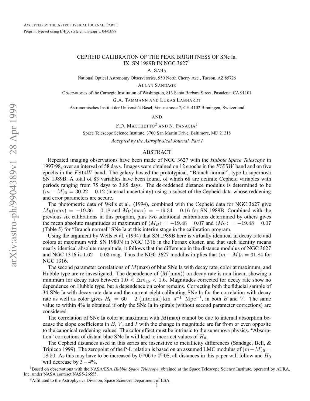 Cepheid Calibration of the Peak Brightness of Sne Ia--IX. SN 1989B