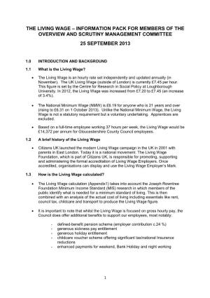 The Living Wage – Information Pack for Members of the Overview and Scrutiny Management Committee 25 September 2013