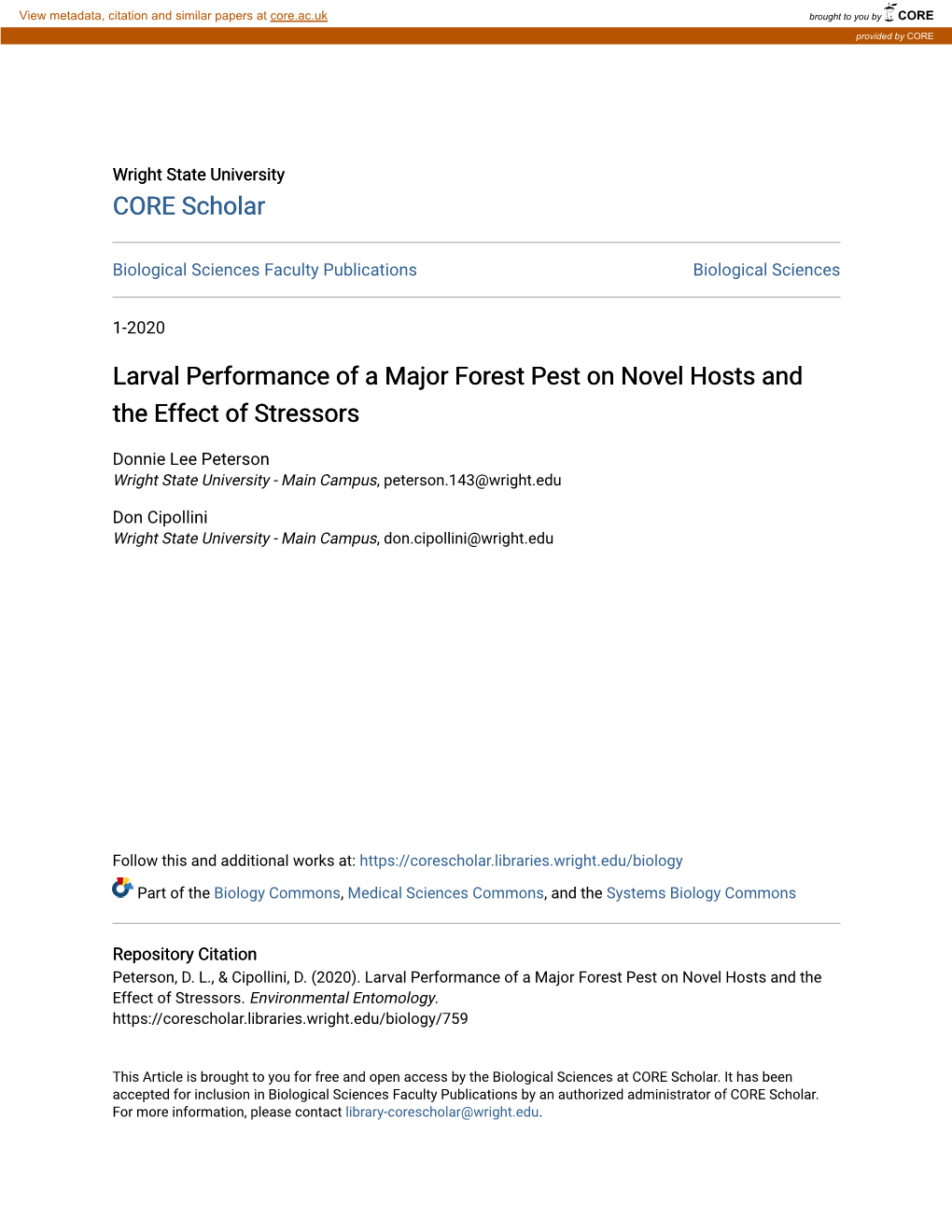 Larval Performance of a Major Forest Pest on Novel Hosts and the Effect of Stressors