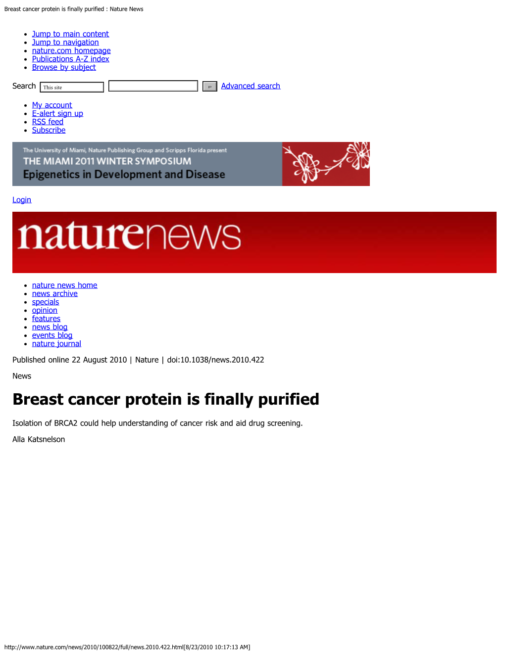 Breast Cancer Protein Is Finally Purified : Nature News