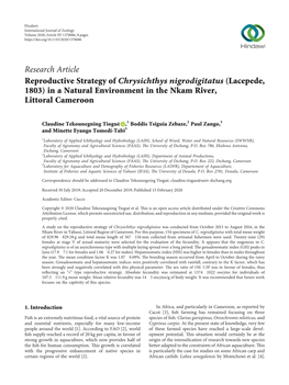 Reproductive Strategy of Chrysichthys Nigrodigitatus (Lacepede, 1803) in a Natural Environment in the Nkam River, Littoral Cameroon