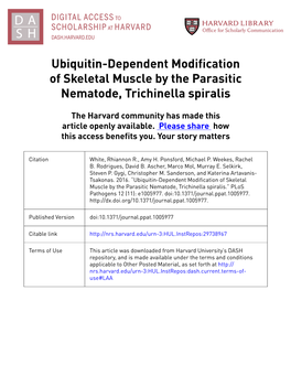 Ubiquitin-Dependent Modification of Skeletal Muscle by the Parasitic Nematode, Trichinella Spiralis