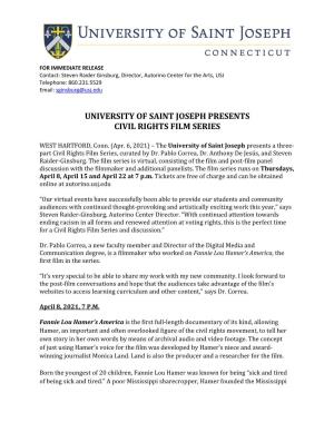 University of Saint Joseph Presents Civil Rights Film Series