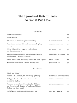 The Agricultural History Review Volume 52 Part I 2004