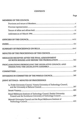 CONTENTS Provinces and Tenure of Members