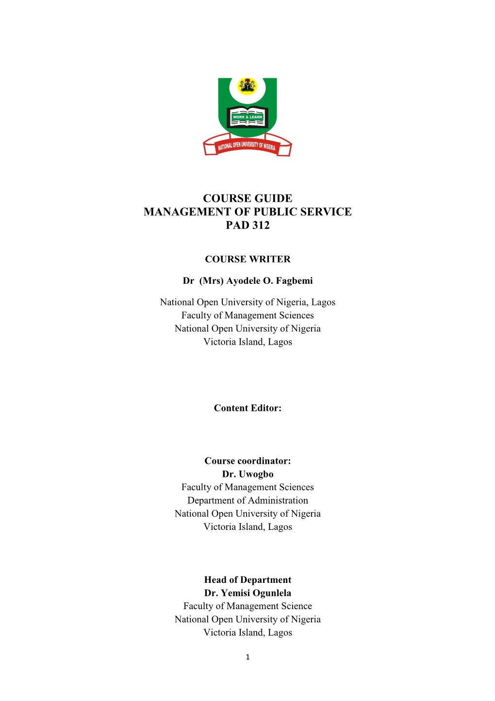 Course Guide Management of Public Service Pad 312