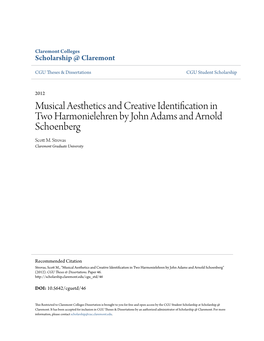 Musical Aesthetics and Creative Identification in Two Harmonielehren by John Adams and Arnold Schoenberg Scott M