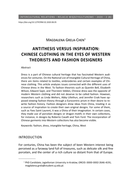 Antithesis Versus Inspiration: Chinese Clothing in the Eyes of Western Theorists