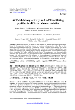 ACE-Inhibitory Activity and ACE-Inhibiting Peptides in Different Cheese Varieties