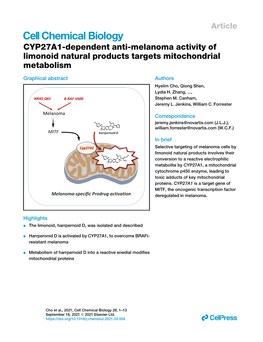 CYP27A1-Dependent Anti-Melanoma Activity of Limonoid Natural Products Targets Mitochondrial Metabolism