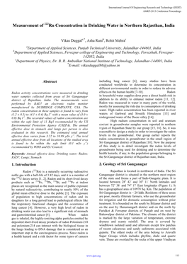 Measurement of 222Rn Concentration in Drinking Water in Northern Rajasthan, India