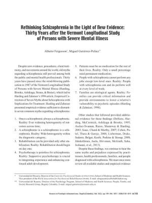 Rethinking Schizophrenia in the Light of New Evidence: Thirty Years After the Vermont Longitudinal Study of Persons with Severe Mental Illness