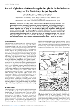 Record of Glacier Variations During the Last Glacial in the Turkestan Range of the Pamir-Alay, Kyrgyz Republic