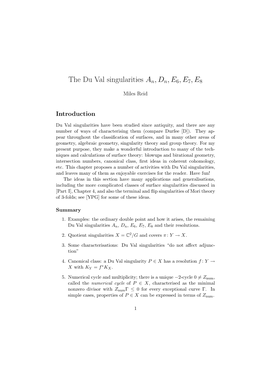 The Du Val Singularities An,Dn,E6,E7,E8
