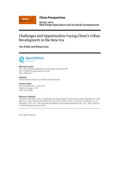Challenges and Opportunities Facing China's Urban Development in The