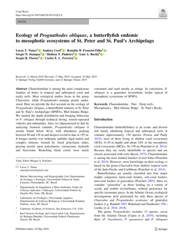 Ecology of Prognathodes Obliquus, a Butterflyfish Endemic to Mesophotic