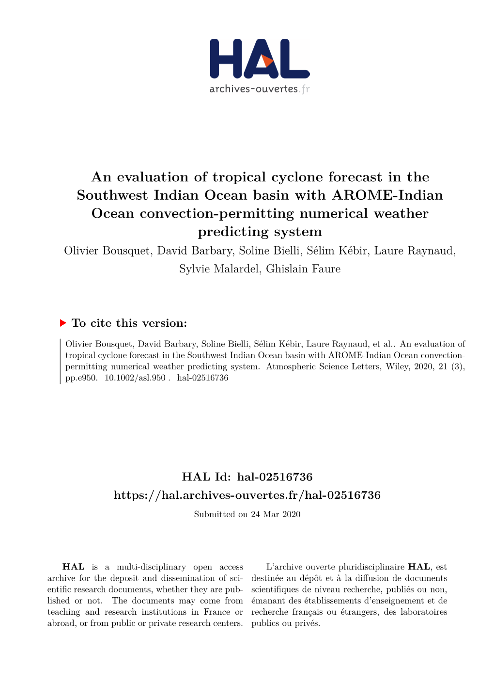 An Evaluation of Tropical Cyclone Forecast In