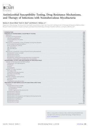 Antimicrobial Susceptibility Testing, Drug Resistance Mechanisms, and Therapy of Infections with Nontuberculous Mycobacteria