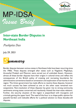 Inter-State Border Disputes in Northeast India Pushpita Das