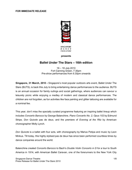 Press Release for Ballet Under the Stars 2010 Ballet