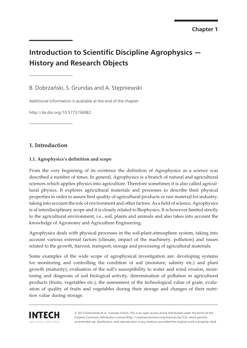 Introduction to Scientific Discipline Agrophysics—History And