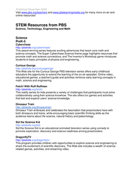 STEM Resources from PBS Science, Technology, Engineering and Math