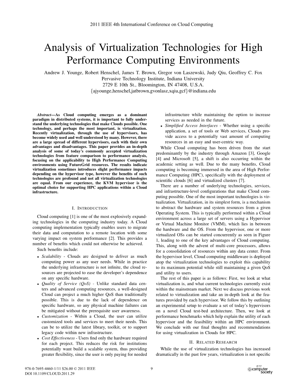 Analysis of Virtualization Technologies for High Performance Computing Environments Andrew J