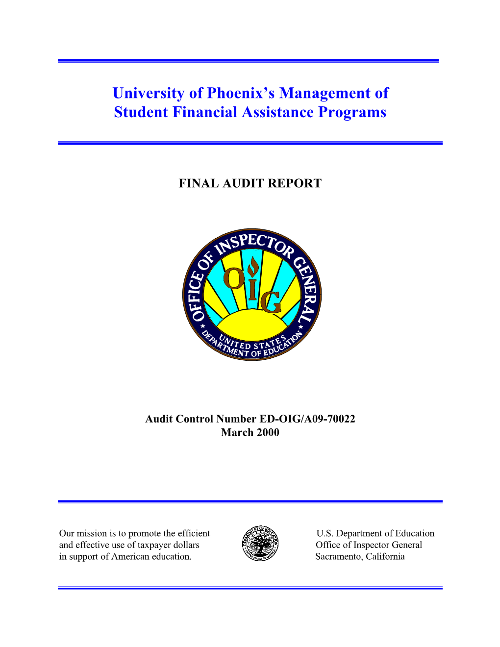 University of Phoenix's Management of Student Financial