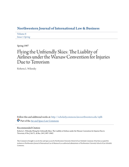 The Liaiblity of Airlines Under the Warsaw Convention for Injuries Due to Terrorism Roberta L