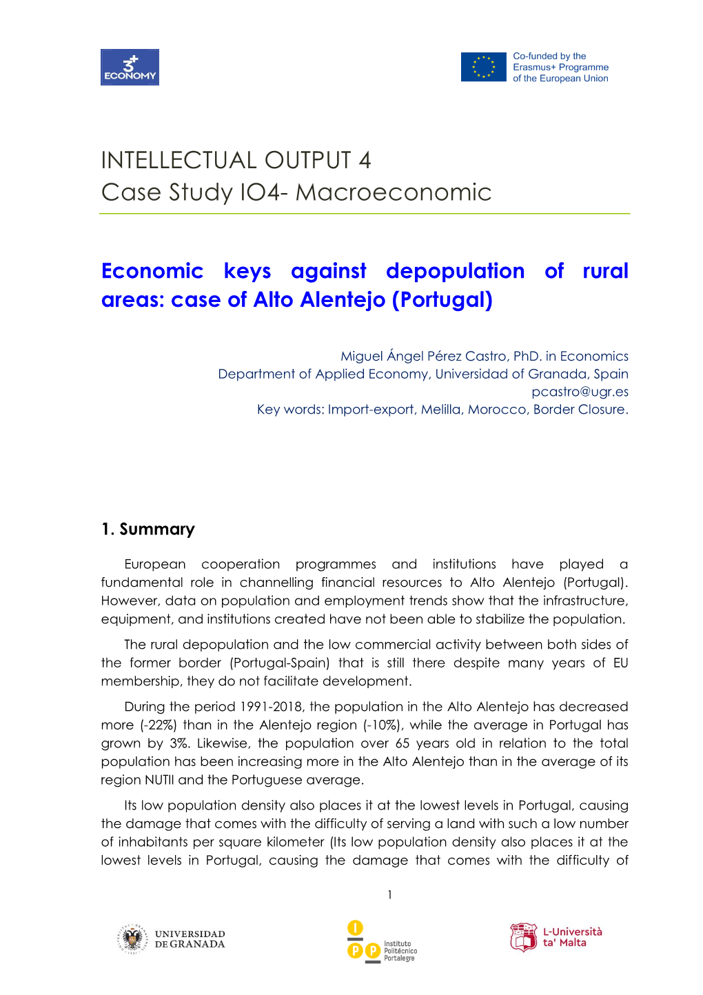 Economic Keys Against Depopulation of Rural Areas: Case of Alto Alentejo (Portugal)
