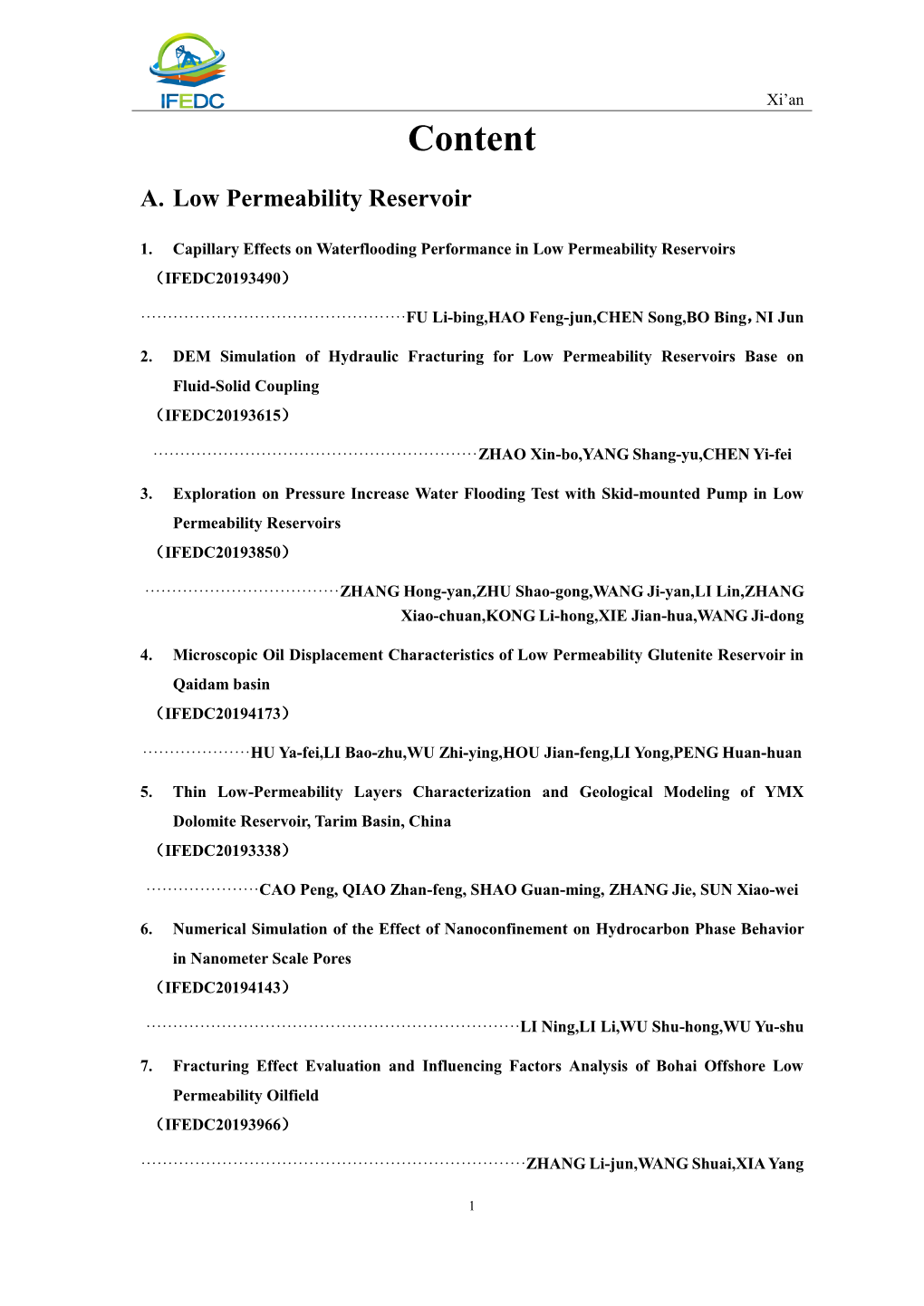 Content A. Low Permeability Reservoir