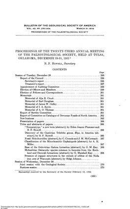 Proceedings Op the Twenty-Third Annual Meeting Op the Paleontological Society, Held at Tulsa, Oklahoma, December 29-31, 19311 B