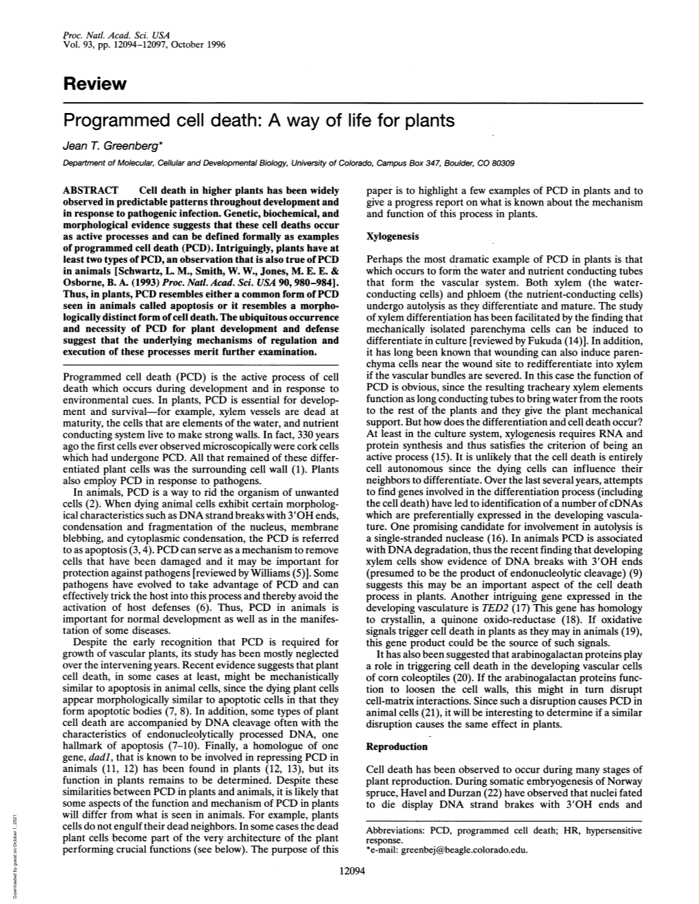 Review Programmed Cell Death