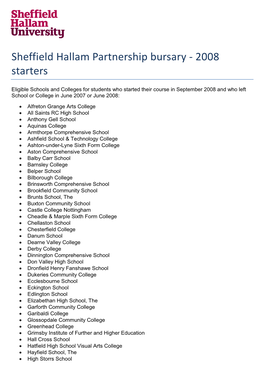 Sheffield Hallam Partnership Bursary - 2008 Starters