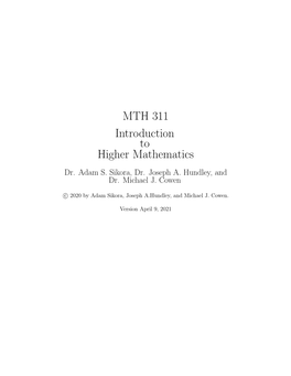MTH 311 Introduction to Higher Mathematics Dr