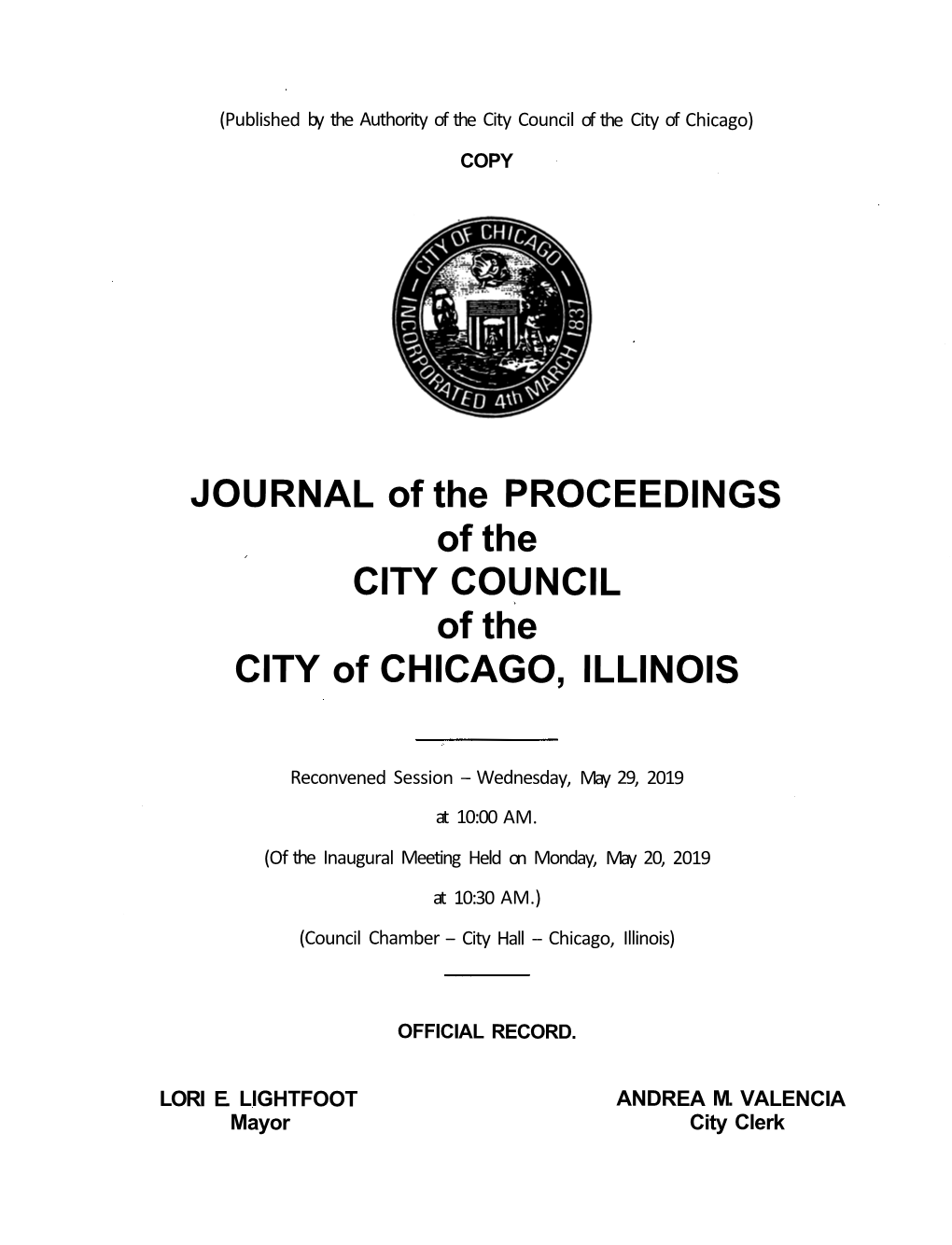 JOURNAL of the PROCEEDINGS of the CITY COUNCIL of the CITY of CHICAGO, ILLINOIS