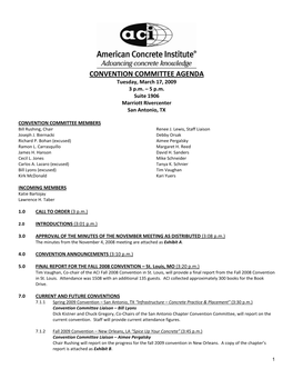 CONVENTION COMMITTEE AGENDA Tuesday, March 17, 2009 3 P.M