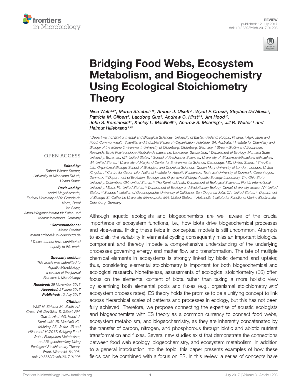 Bridging Food Webs, Ecosystem Metabolism, and Biogeochemistry Using Ecological Stoichiometry Theory
