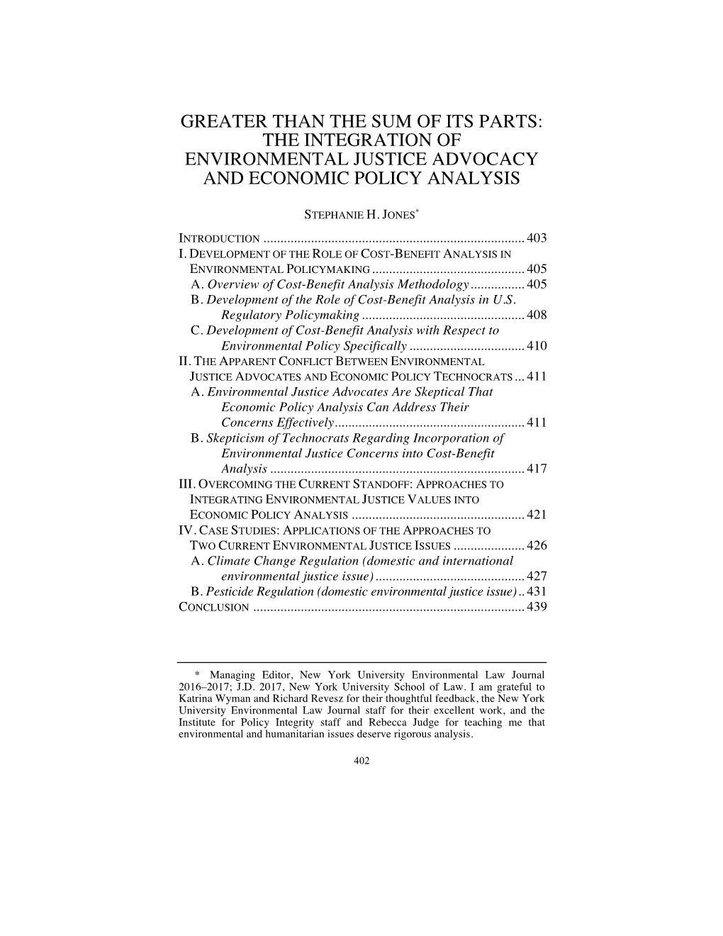 Greater Than the Sum of Its Parts: the Integration of Environmental Justice Advocacy and Economic Policy Analysis