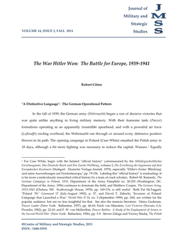 The War Hitler Won: the Battle for Europe, 1939-‐‑1941