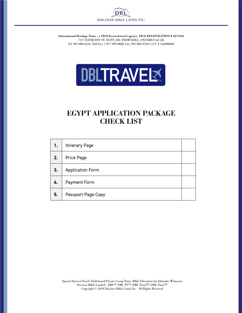 Egypt Application Package Check List