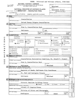 THEME: Political and Military Affairs, 1783-1830 NATIONAL HISTORIC LANDMARK Form 10-300 UNITED STATES DEPARTMENT of the INTERIOR STATE: (Rev