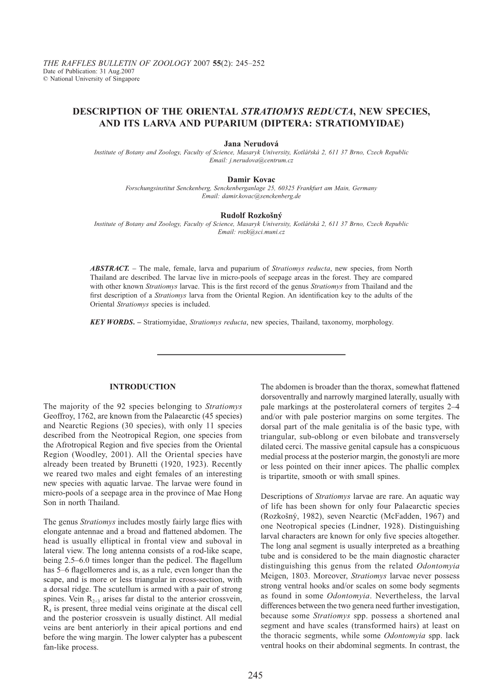 Description of the Oriental Stratiomys Reducta, New Species, and Its Larva and Puparium (Diptera: Stratiomyidae)